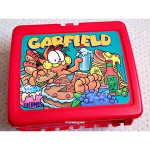 Vintage 1978 Garfield The Cat Eating Red Plastic Lunch Box No Thermos VGC